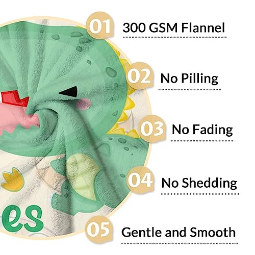 Personalized Dinosaur Blanket Gifts with Name - 50"x60" Cute Throw for Girls - Green Soft Fuzzy Blankets for Bed, Couch & Living Room
