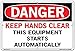 Vestil SI-D-08-D-AL-063 KEEP HANDS CLEAR THIS EQUIPMENT STARTS AUTOMATICALLY Danger Sign, Aluminum, 0.063" Overall Size, 18.5" W x 12.5" H