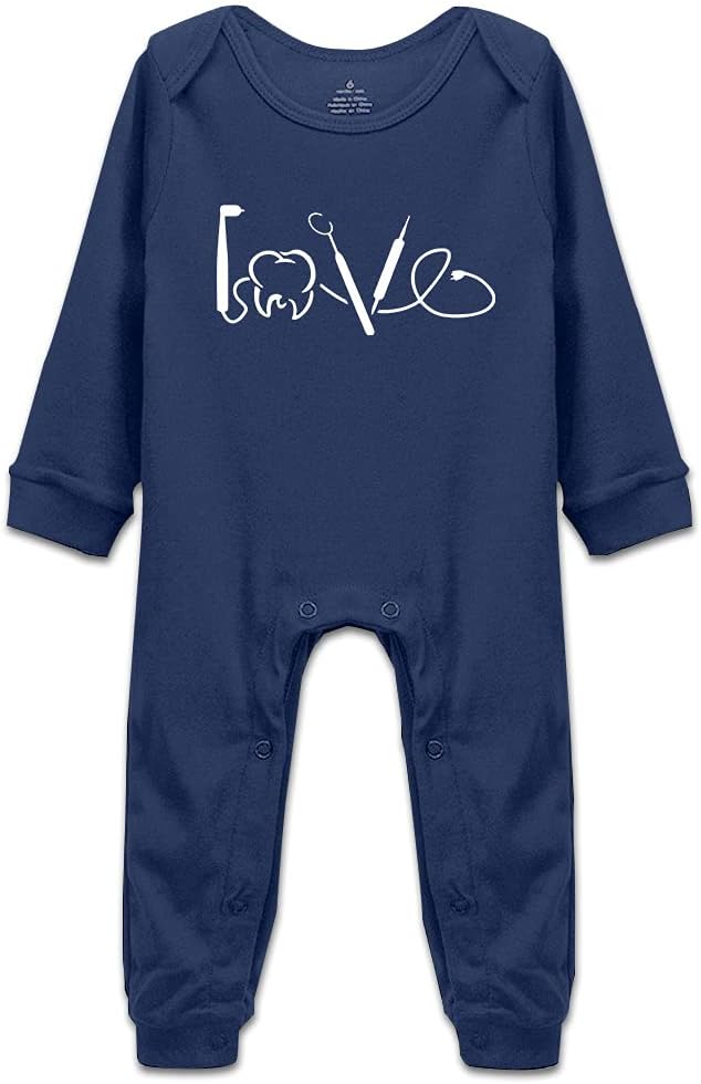 DOQOSESHY Dental Hygienist Love Dentist Baby Climbing 0-24 Months Cotton Bodysuit for Boys and Grils, Long Sleeve-white