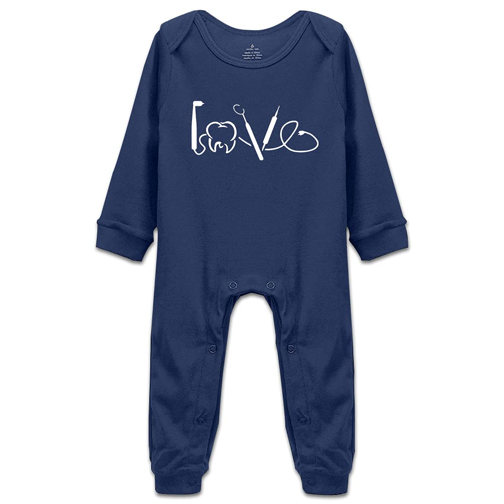 DOQOSESHY Dental Hygienist Love Dentist Baby Climbing 0-24 Months Cotton Bodysuit for Boys and Grils, Long Sleeve-white