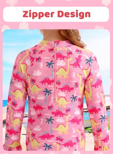 Image of Alakuoti Long Sleeve One Piece Ruffle Swimsuit for Toddler Girls Baby Girl Rashguard Shirt with UPF 50+ Sun Protection