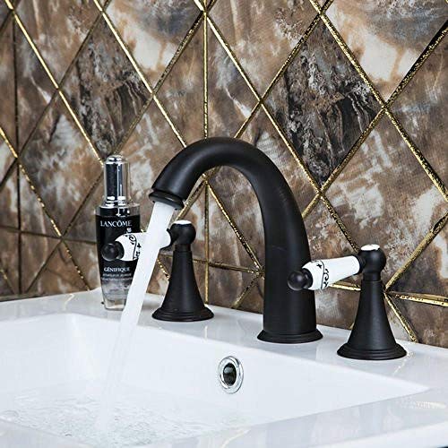 Robinet mélangeur lavabo 3 trous Orbe avec poignée céramique et flexible de baignoire