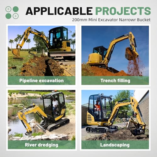 Image of 200mm /7.9'' Mini Excavator Bucket, Yellow Narrow Trench Bucket, Fit for Below 3 Tons Mini Excavator Attachment w /Pins*2#Replace Small Digger Micro Excavator Trenching Backhoe