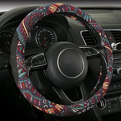 Funda para volante de coche Delux, estilo tribal, de tela, para volante, paño de techo, antideslizante, mango de masaje, 38 cm (SWC-H) Cover