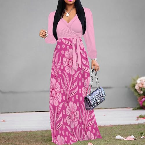 Image of PinkPatty Women's Long Sleeve Maxi Dress Plus Size Trendy Wedding Guest Wrap Dress with Pockets&Belt