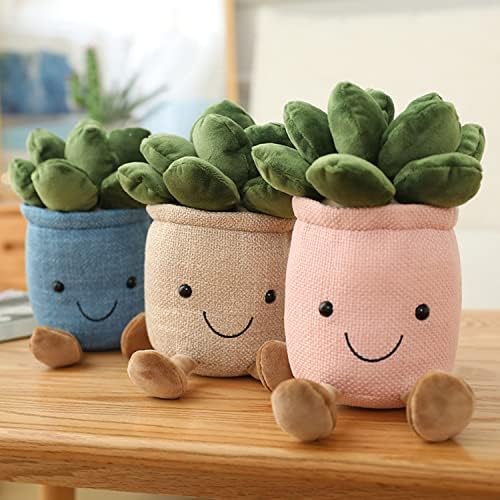 Evlooe 3pcs Succulents Plush Toy, Cute Succulents Plushies, Stuffed Potted Plants Plush Doll, Ornament Gifts for Kids Boys (Pink+White+Blue)