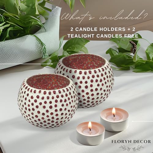 Image of Floryn Decor Morrocan Mosaic Candle Holders | Home Light Decorations Items | Mosaic Glass Tealight Holder | Best lamp for Diwali Decoration | Pack of 2 (with 2 Tealight Candle Free)