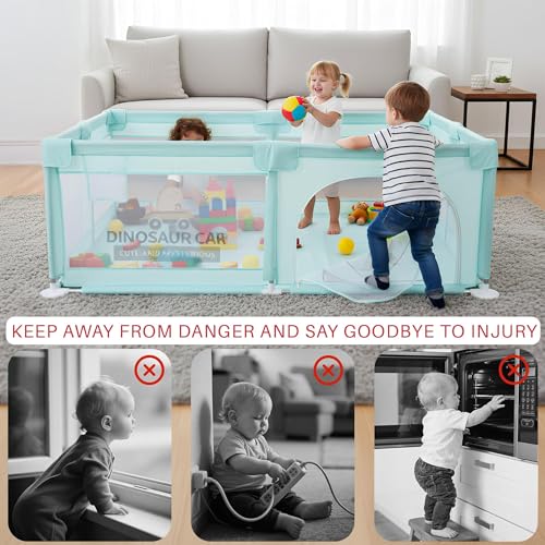 Image of Baybee 180 x 150 Cm Nestoria Kids Playpen for Babies | Kids Activity Playards with Corner Protection | Baby Play Area Indoor Setup with Zipper Door & Toys Pouch | Outdoor play pen for baby for 0 - 5 years Boys Girls (Green)
