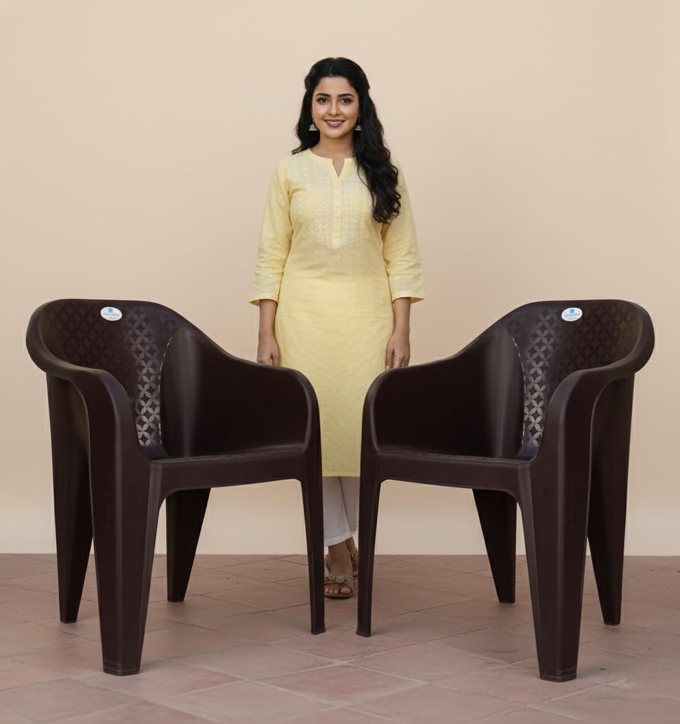 Homiboss Plastic Chair | Chiars for Home | Dining Chair | Plastic Sofa Set, Office, Garden, Indoor & Outdoor | Kursi | Color - Brown | Set of 2