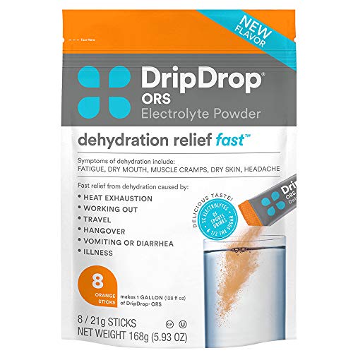 DripDrop ORS - BIG Sticks - Patented Electrolyte Powder For Dehydration Relief Fast - For Workout, Sweating, Heat, & Travel Recovery - Orange - 8 x 16oz Servings