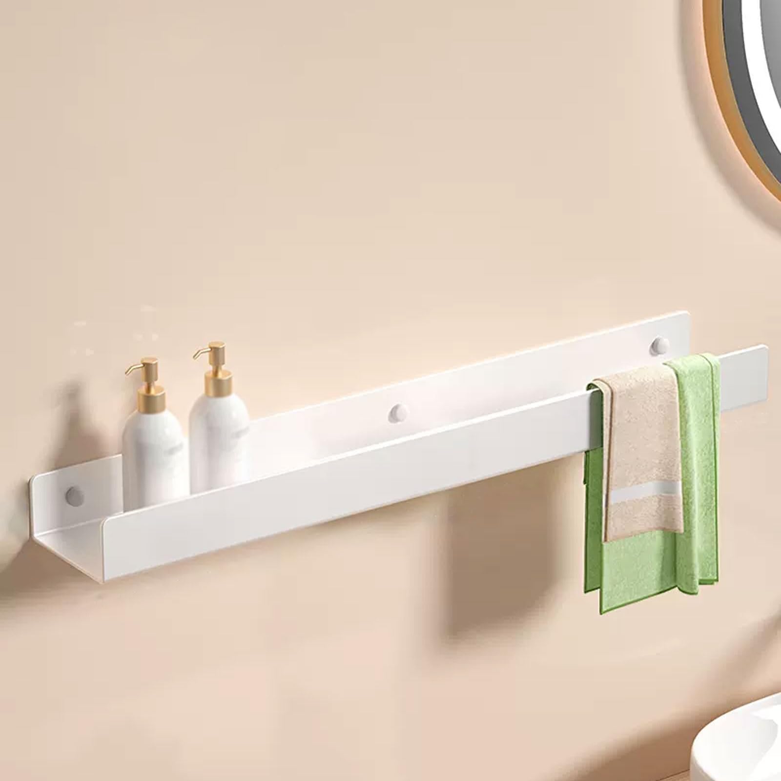 IUokLU Stainless Steel Bathroom Shelf, Wall-Mounted No-Drill Storage Rack for Bathroom, Kitchen & Balcony, 50cm Gray Floating Shelves for Shower & Home nization (White 80cm)