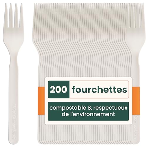 HAAGO 200 Fourchettes Réutilisables en PLA Blanc 18 cm / 7
