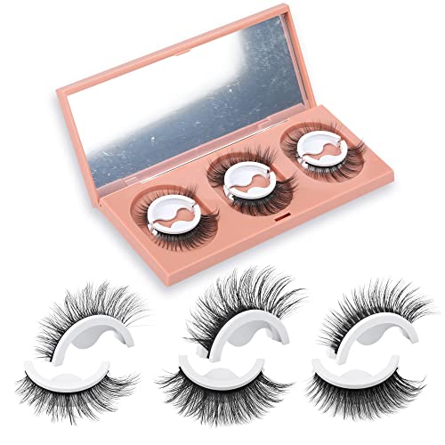 Ruairie Reusable Self Adhesive Eyelashes No Glue Needed 3 Styles Preglued Fluffy False Eyelashes Natural Look Wispy Cat Eye Lashes Pack