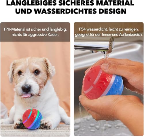 Pet Prime Interaktives Hundespielzeug, Interaktiver Spielball für Hunde mit USB Wiederaufladbar, Strapazierfähiger Magic Ball Hund mit LED-Leuchten, für kleine mittlere große Hunde
