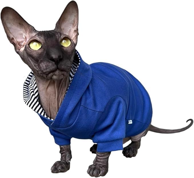 Kotomoda Sphynx Cat's Hoodie Royal Blue Naked Cat Hairless Cat Clothes (S)