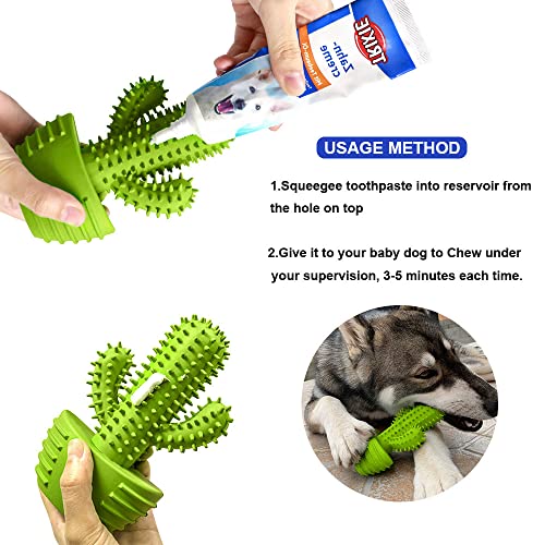 Image of Pamlulu Dog Chew Toys, Toothbrush Stick Teeth Cleaning Brush Dental for Small Medium Large Dog, Rubber Squeaky Toys for Aggressive Chewers Cactus Tough Toys