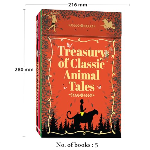 Image of Treasury of Classic Animal Tales | Box Set of 5 Unabridged Animal Novels: The Jungle Book, Black Beauty, Wizard of Oz, Wind in the Willows, Call of the Wild & White Fang | Gift for Kids & Adults