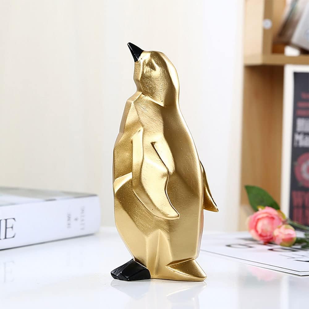 Abstract Geometric Penguin Sculpture Animal Statue Art Figurine Home Decorations for Living Room Book Shelves TV Bar Cabinets Desk Decor Table Centerpieces Ornaments (Penguin Gold, Small) - Image 5