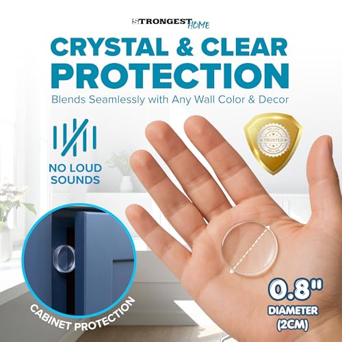 Image of STRONGEST HOME Door Stoppers (Small) 0.8 inch - Door Stop for Wall with Strong Back Adhesive - Quiet and Shock Absorbent Silicone Wall Protectors from Door Knobs - Protects Every Surface (Clear | 12 PCS)