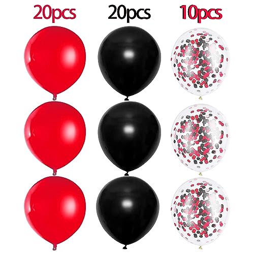 Image of 50Pcs 12inch Black Red Confetti Balloons with Black Red Latex Balloons for Arch,Wedding, Birthday, Baby Shower, Halloween,Family Party Decoration