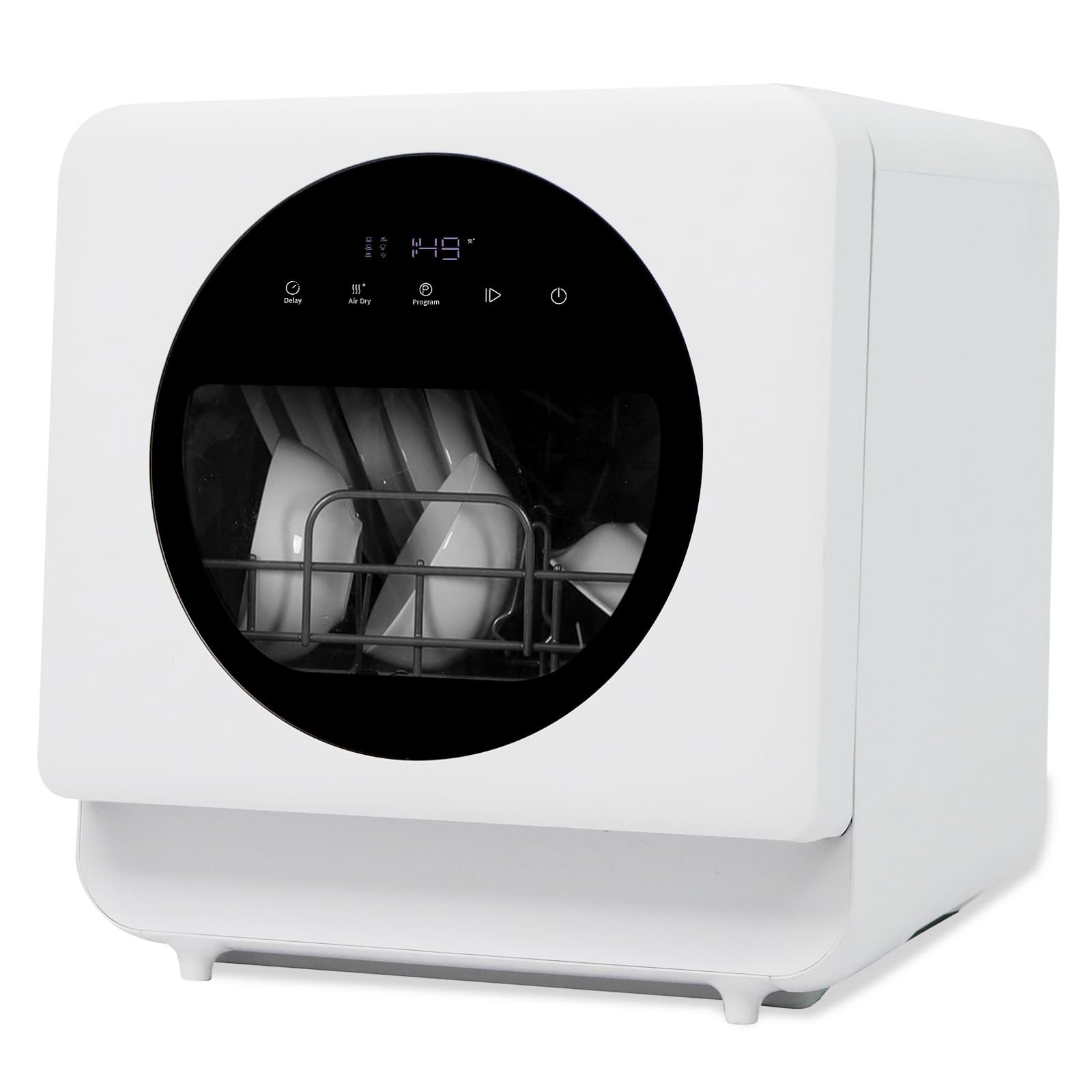 ekliptTable Top Dishwasher, Mini Countertop Dishwasher with 4 Place Settings, 5L Built-in Water Tank, 8 Programmes, Touch Control, Baby Care & Fruit Wash, White