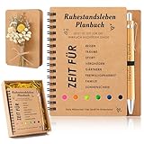 ZJTAPE Rentner Geschenk - Abschiedsgeschenk Kollegen, Renteneintritt Abschied Geschenk Notizbuch und Abschiedskarte mit Trockenblumenstrau, Lustige Ruhestand Geschenke für Mann Frau Kollege Freunde