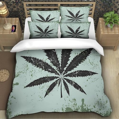 Housse de couette microfibre résistante aux lavages motif feuille de marijuana 3D