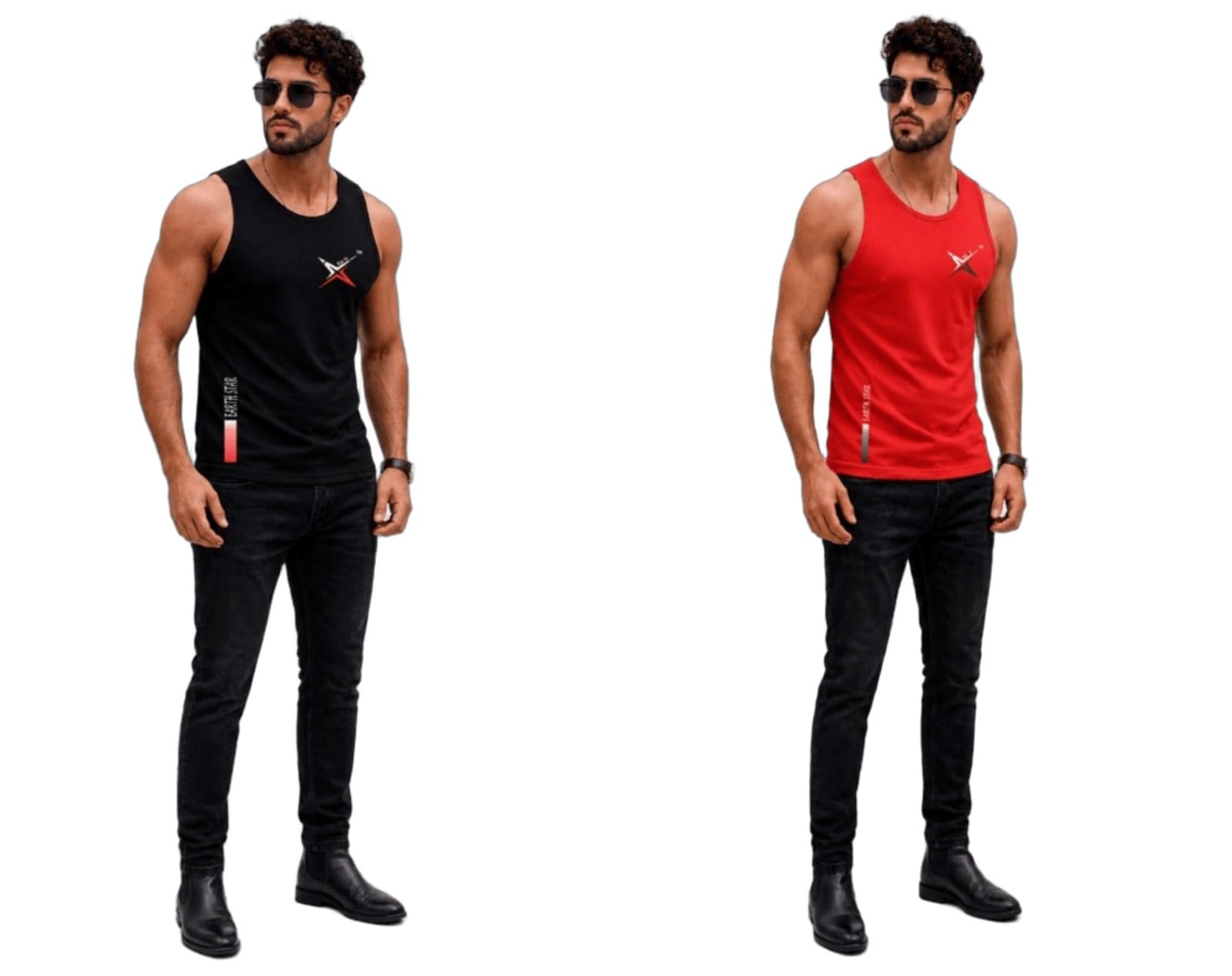 earth star Men's Cotton Tank Top T-Shirt | Sleeveless Gym Vest | Vest for Man Graphic Logo Print for Workout, Beach, Gym | Workout Sando | Gym Tshirts (in, Alpha, L, Regular, Black & Red)-picture-30