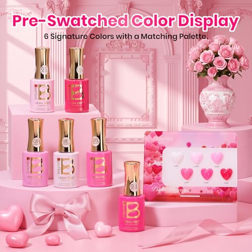 Image of Beetles Pink Gel Polish Set - Pinks Escape 15ML /0.51Fl Oz, 6 Colors Hema Free Pink Gel Nail Polish Set, Same Color Same Bottle, Valentines Nails, Long Lasting Soak Off UV LED Nail Lamp Gifts for Her