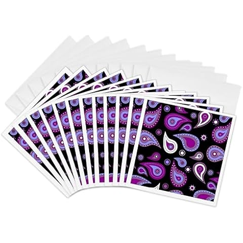 3dRose Purple and Black Paisley Greeting Cards Cover