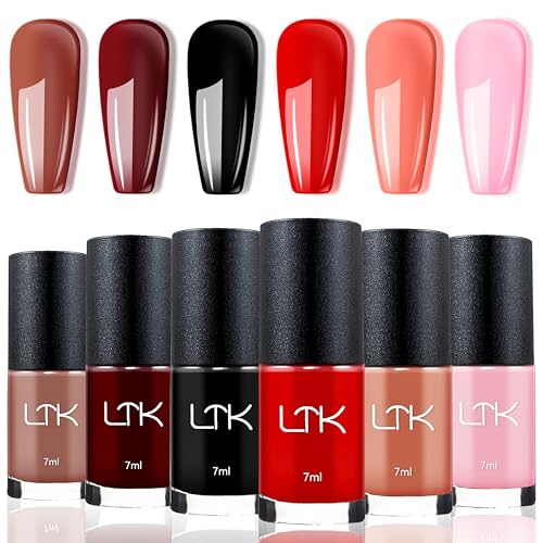 6 Farben Nagellack Set, Nagellack Schnelltrocknend Rot Rosa Nude, Farblack Ungiftig auf Wasserbasis, Quick Dry High Gloss Nail Polish für DIY Salon Geschenk für Frauen Maniküre zu Hause (Bunt A)