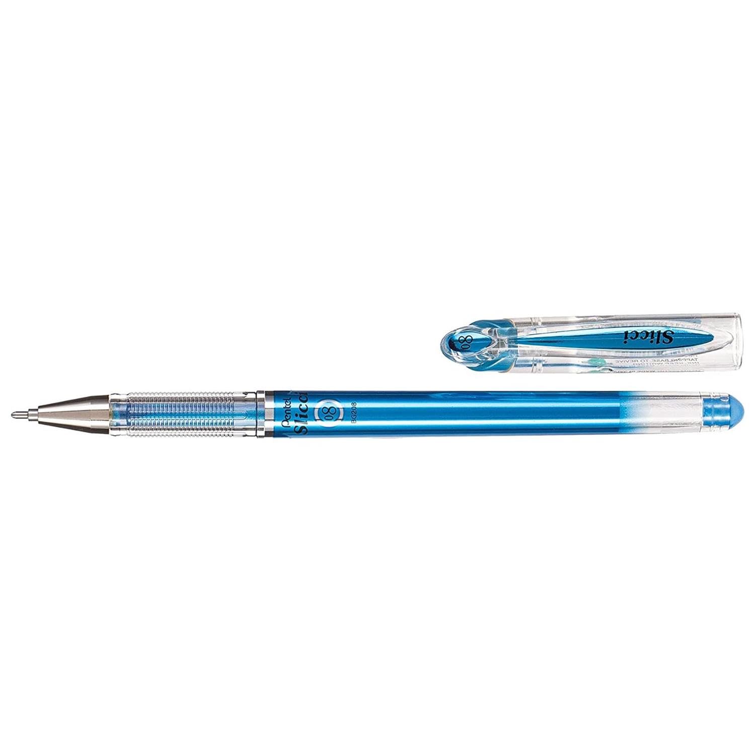 Pentel Arts Slicci Metallic 0.8 mm Needle Tip Gel Pen, Metallic Blue Ink, Box of 12 (BG208MCX),BG208-MC