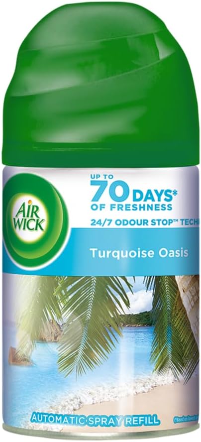 Air Wick 250 ml - Beach Walk (Turquoise Oasis), Freshmatic Automatic Air Freshener Refill | 2600 Sprays Guaranteed | Automatic Room Freshener, Bathroom Freshener and Room Spray