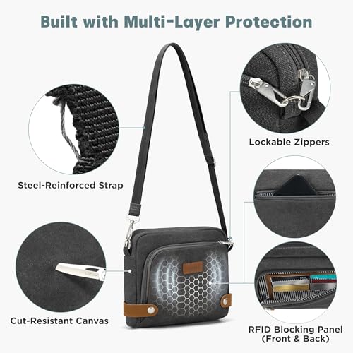 Image of Anti Theft Crossbody Bag for Women, RFID Blocking Travel Purse Slash Proof | CHUNLI Pickpocket Proof Crossbody Bags, Travel Purse Bag with Lockable Zippers & Slash Resistant Strap