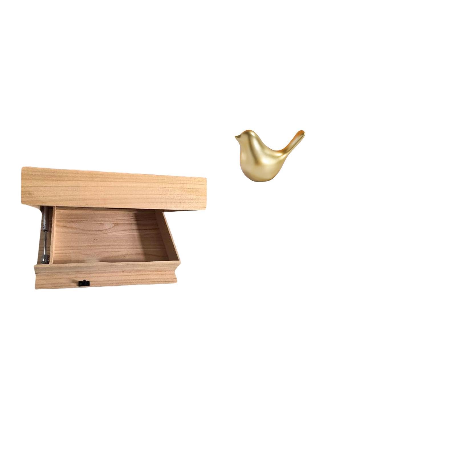 Floating Shelf Wall Mounted Drawer with Compartment and Golden Birds Figurine Modern Home Storage Rack Dorm Apartment Animal Statue Bird Sculpture Desktop Mantel Housewarming Gifts-image-15