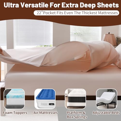 Image of Extra Deep Pocket Queen Sheets 18-24 Inch 100% Egyptian Cotton 1000 Thread Count Sateen Weave Soft Breathable 4 Pieces(Queen,Dusty Pink)