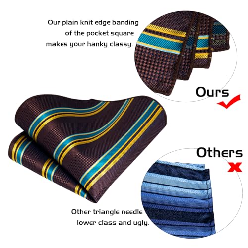 Image of 5PCS Mens Silk Designer Tie, Pocket Square, Cufflinks, Drilled Tie Ring and Lapel Pin Set for Wedding Groom Party