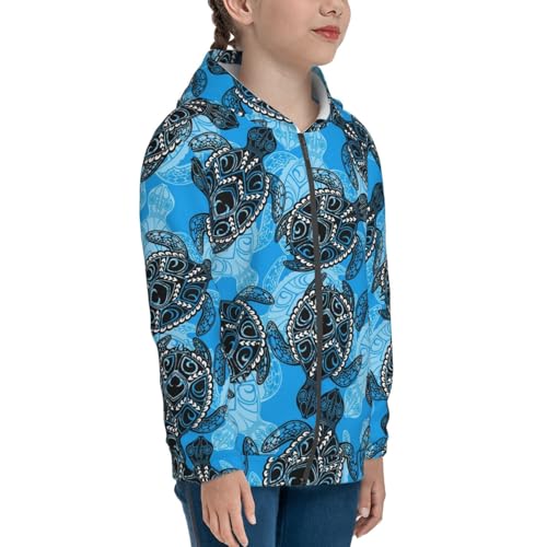 Bohemian Sea Turtle Kids Pullover Hoodies Boys Zip Up Sweatshirts Girls Athletic Clothes with Pocket4