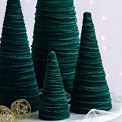 Image of Your Heart's Content Velvet Trees Set of 4 Emerald, Winter Mantle, Valentine Tabletop Tree, Glam Entryway, Shelf Accent, Wedding Centerpiece, Cozy (Emerald)