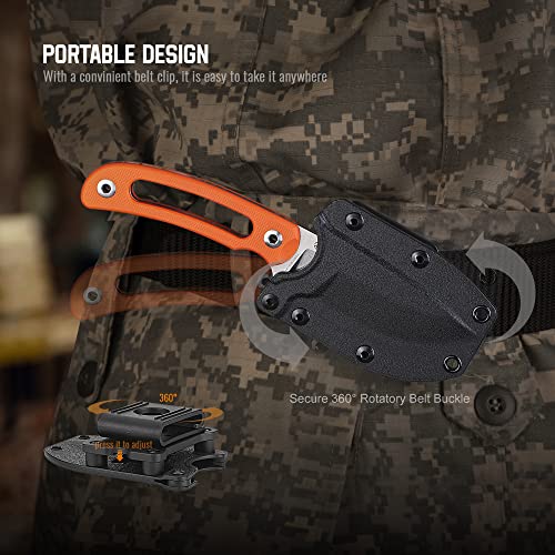 Image of Ruike Survival Hunting EDC Fixed Blade Knife With Sheath,Small Lightweight,14c28n Full-Tang, Bushcraft BowieTactical Camping Gear For Men,Defense Top Horizontal Stainless Steel,Carry Kydex Blet, F815