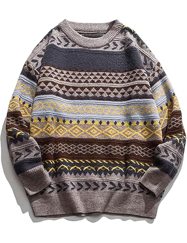 PEHMEA Men's Vintage Striped Sweater Oversized...