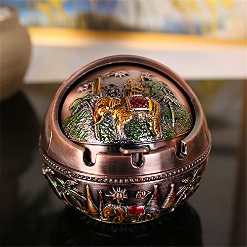 Aschenbecher,European style retro creative zinc alloy windproof smoke cup, spherical ashtray with lid home decoration-red ancient color elephant Aschenbecher,European style retro creative zinc alloy windproof smoke cup, spherical ashtray with lid home decoration-red ancient color elephant