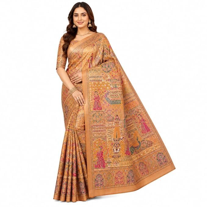 Image of Women's Pashmina Silk Saree with Kashmiri Thread Pallu and Zari Border