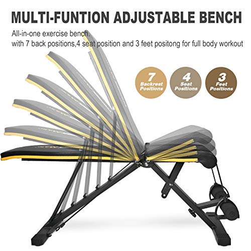 Wonder Maxi Adjustable Bench Weight at Home Workout Bench, Strength Training Bench for Full Body Exercise, Multi-Purpose Foldable Incline Bench with Arm Resistance Bands (Black)