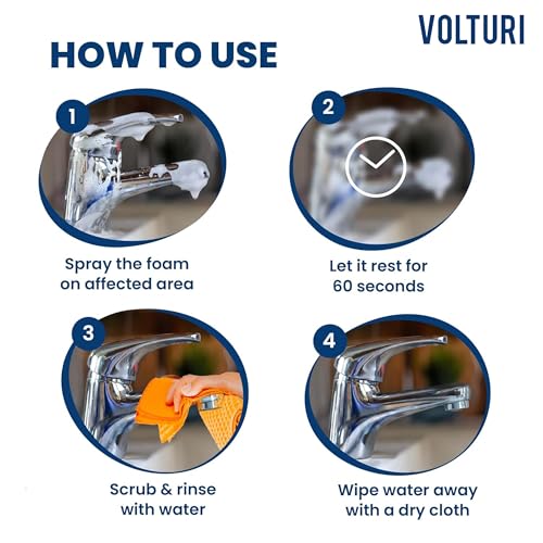 Image of VOLTURI Tap Cleaner & Limescale Remover, India's 1st Foaming Formulation for Reduced Scrubbing Effort, Non-Toxic, All Purpose Cleaner Suitable for Bathroom, Tap, Shower, Tiles, Mirror (500 ML, Pack 1)