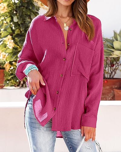 Image of NOLLSOM Casual Shirts for Women Long Sleeve Button Down Blouses Fall 2026 Solid Color Trendy Tops with Pocket