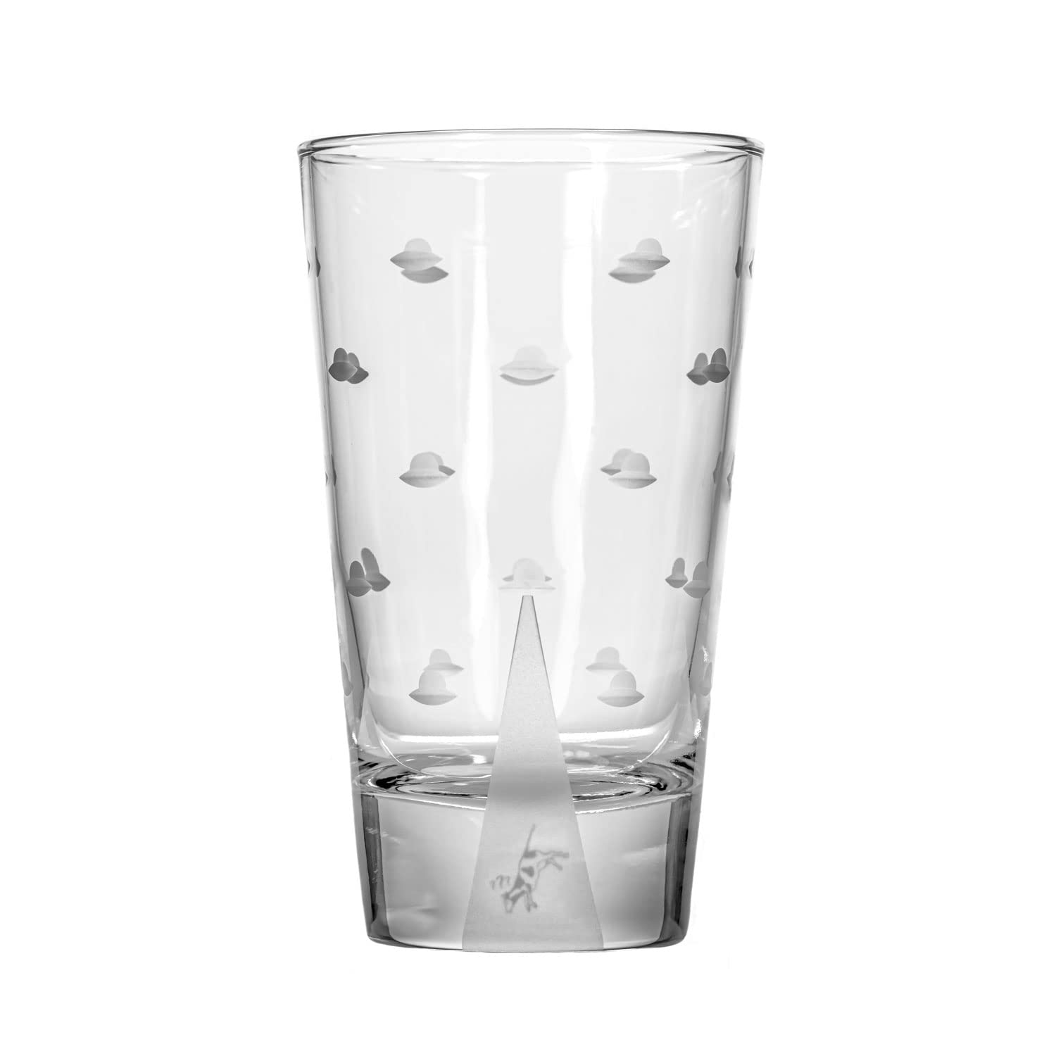 Rolf Glass Mothership UFO Cow Highball Glass 15 ounce – Engraved Cooler Glasses – Lead-Free Glass - Etched Drinking Glass with Heavy Base – Proudly Made in the USA (Set of 4)