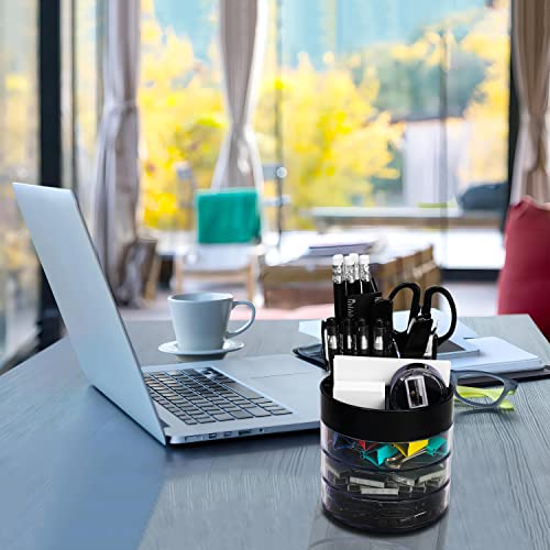 Pmp Office Rotable Pencil Organizer For Desk, Compact Black Pen Holder Funny Multifunctional Multi-Slot Office Stationery Paperclip Holder Original Design & Scientific Division, Round 4" X4" #TOP3