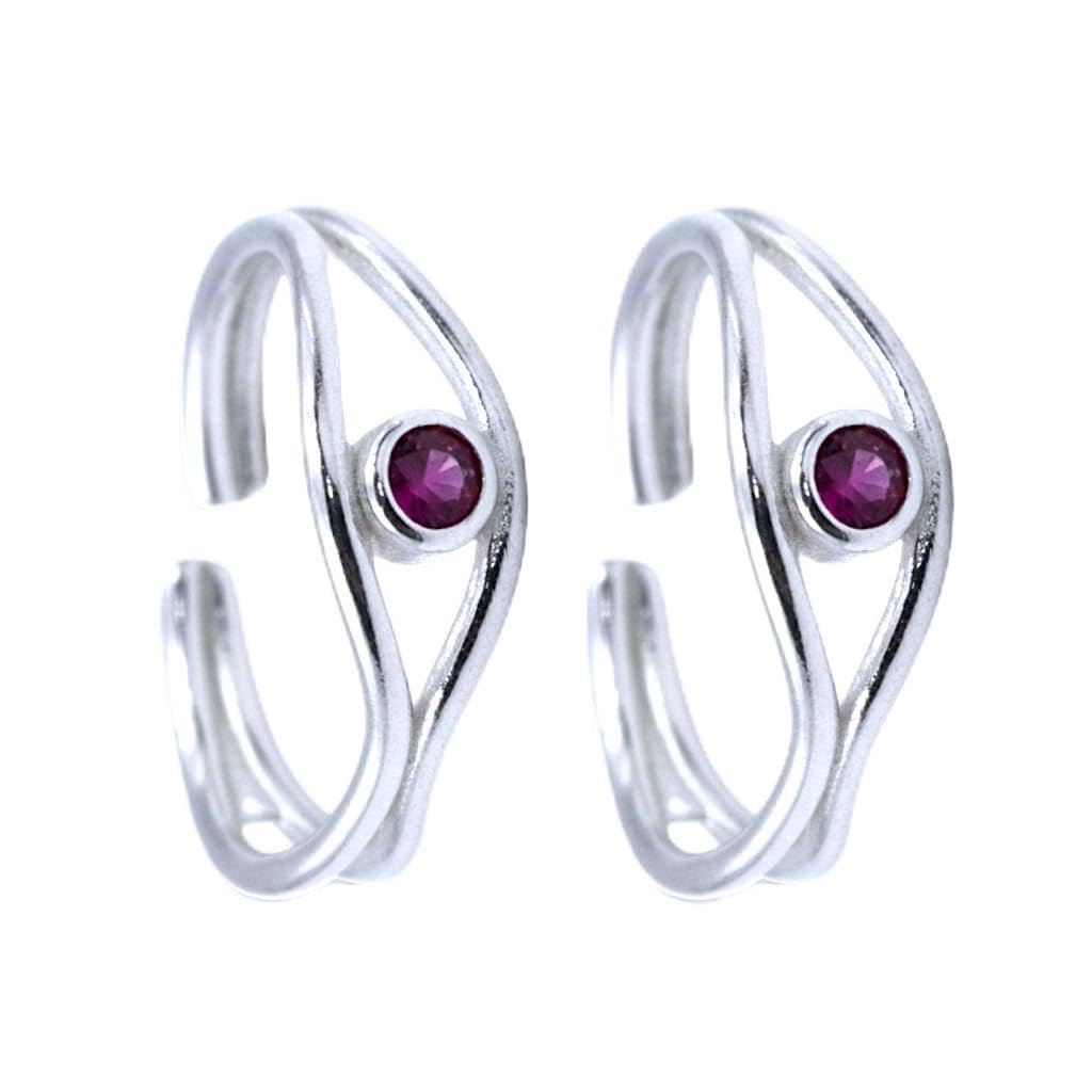 925 Sterling Silver Pink CZ Bezel Setting Band Toe Rings for Women – Adjustable, Lightweight, Elegant Gift-image-7