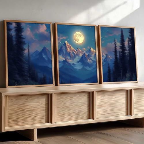 Image of kotart Big Aesthetic Mountains View Wall Art Paintings | Flowers Landscape Framed Painting | Vastu Frames for Living Room Bedroom Wall Decor Set Of 3 (13X17 inch)